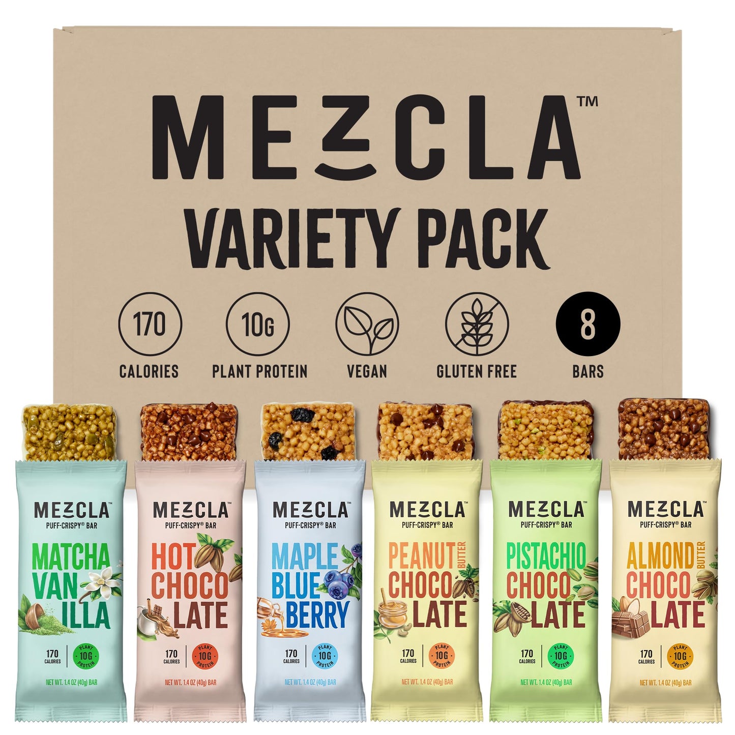 Mezcla Puff Crispy Protein Bars, Gluten Free & Vegan Protein Bars, 10g Protein, Alt for Crispy Rice Treat, Granola Bars & Breakf