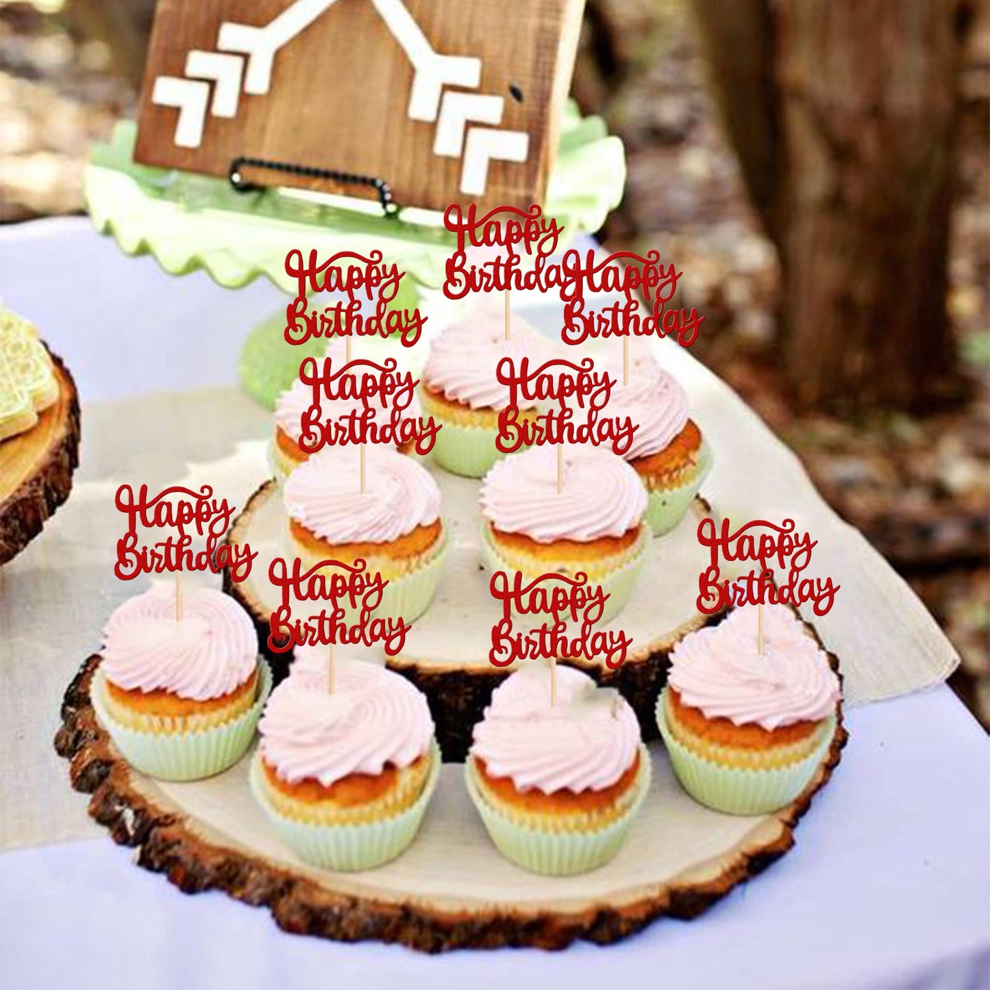 ZHUOWEISM 36 PCS Cupcake Toppers - Glitter Birthday Decoration, Small, Red