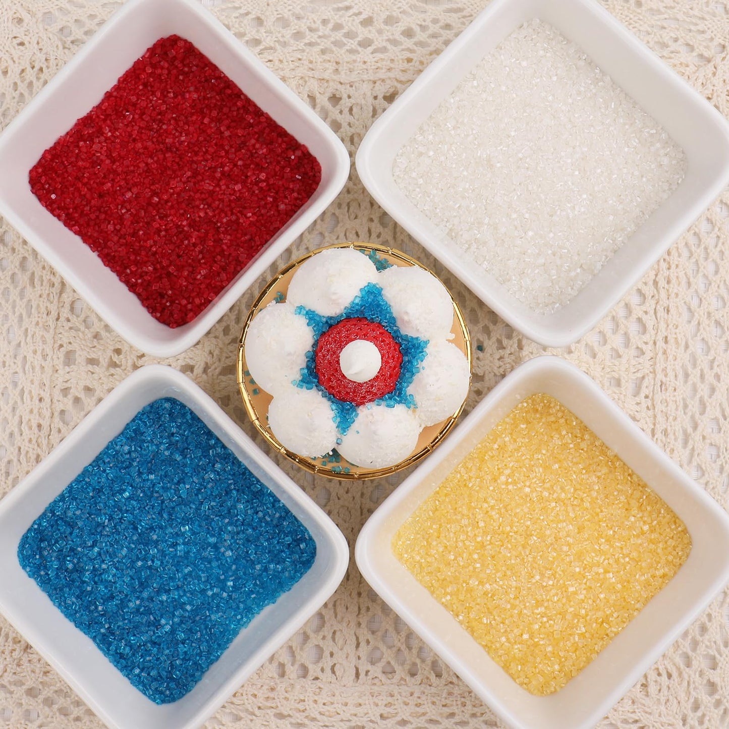 Sanding Sugar Yellow Red White And Blue Sprinkles For Cake Decorating, 4Th Of July Sprinkles 4 Colors Sparkling Decorating Coars