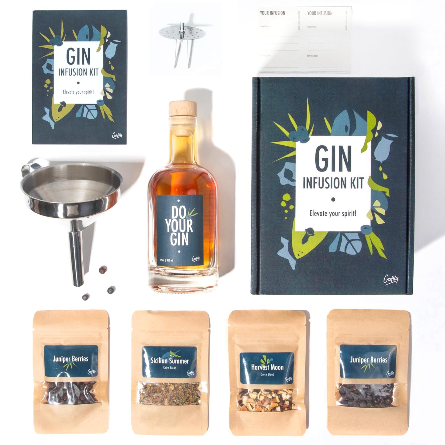 Craftly Gin Infusion Kit | Natural Botanicals for Cocktails | Clear Bottle