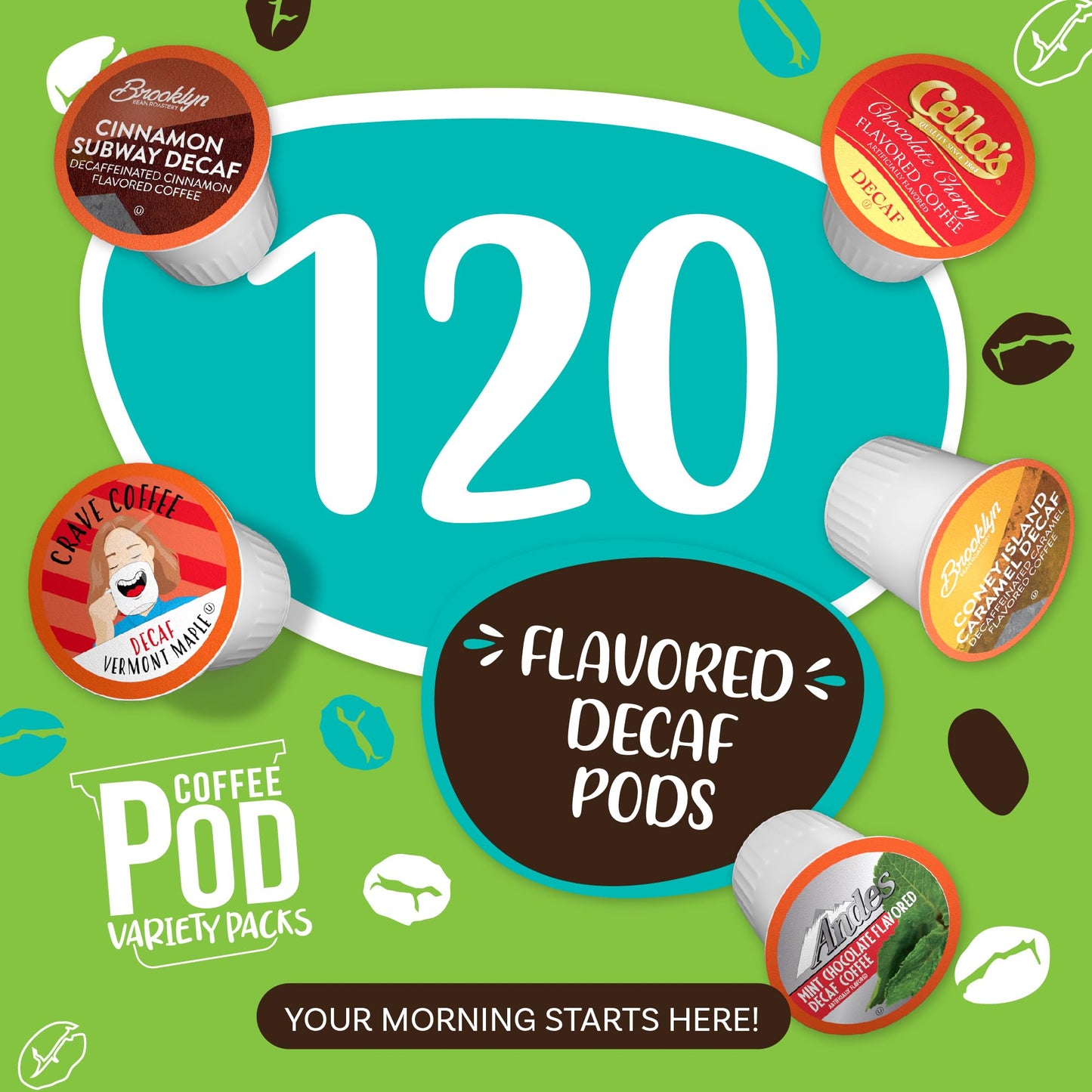Coffee Pod Variety Packs Flavored Decaf Sampler  Assorted  Compatible with 2.0 K-Cup malt-inspired  Variety Pack  120 Count (Pack of 1)