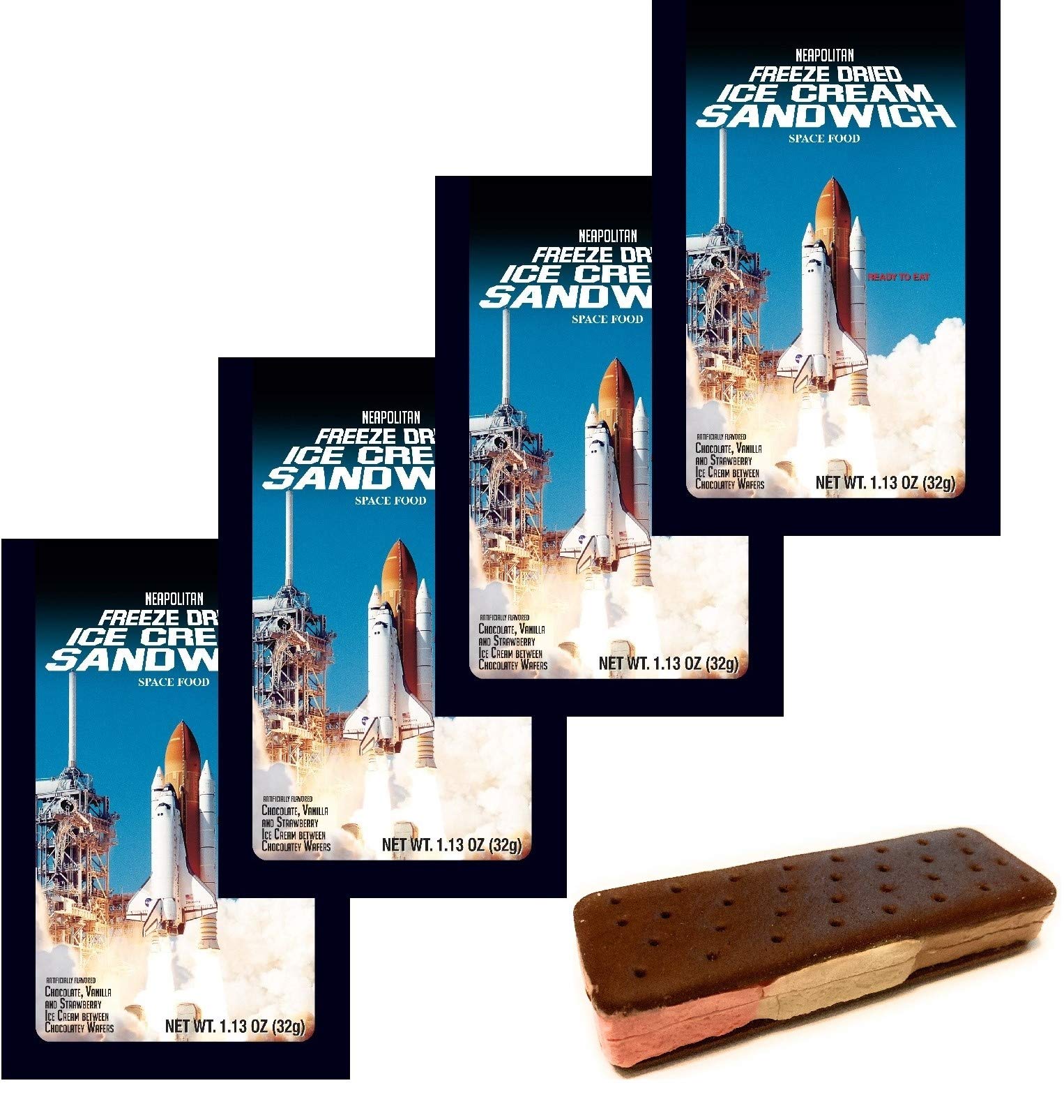 Luvyduvy Freeze-Dried Neapolitan Ice Cream Sandwiches (Chocolate-Vanilla-Strawberry) - 4-Pack