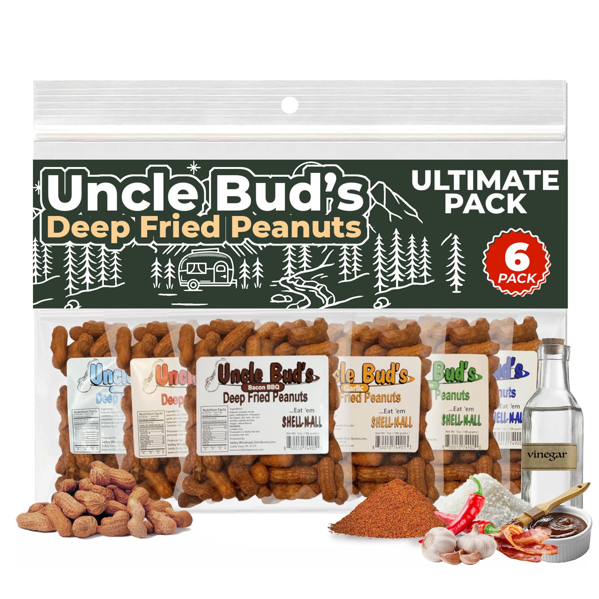 Jerky-n-Spice Uncle Buds Deep Fried Peanuts in Shell, Flavored Mixed Nuts, 42 Ounce, Includes Cajun, Salt & Vinegar, Spicy Peanuts