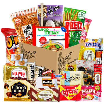 Seconde Nature Korean and Japanese Snack Box - 25 Count Care Package with Chips, Cookies, Noodles, and Mochi - Ideal for All Ages