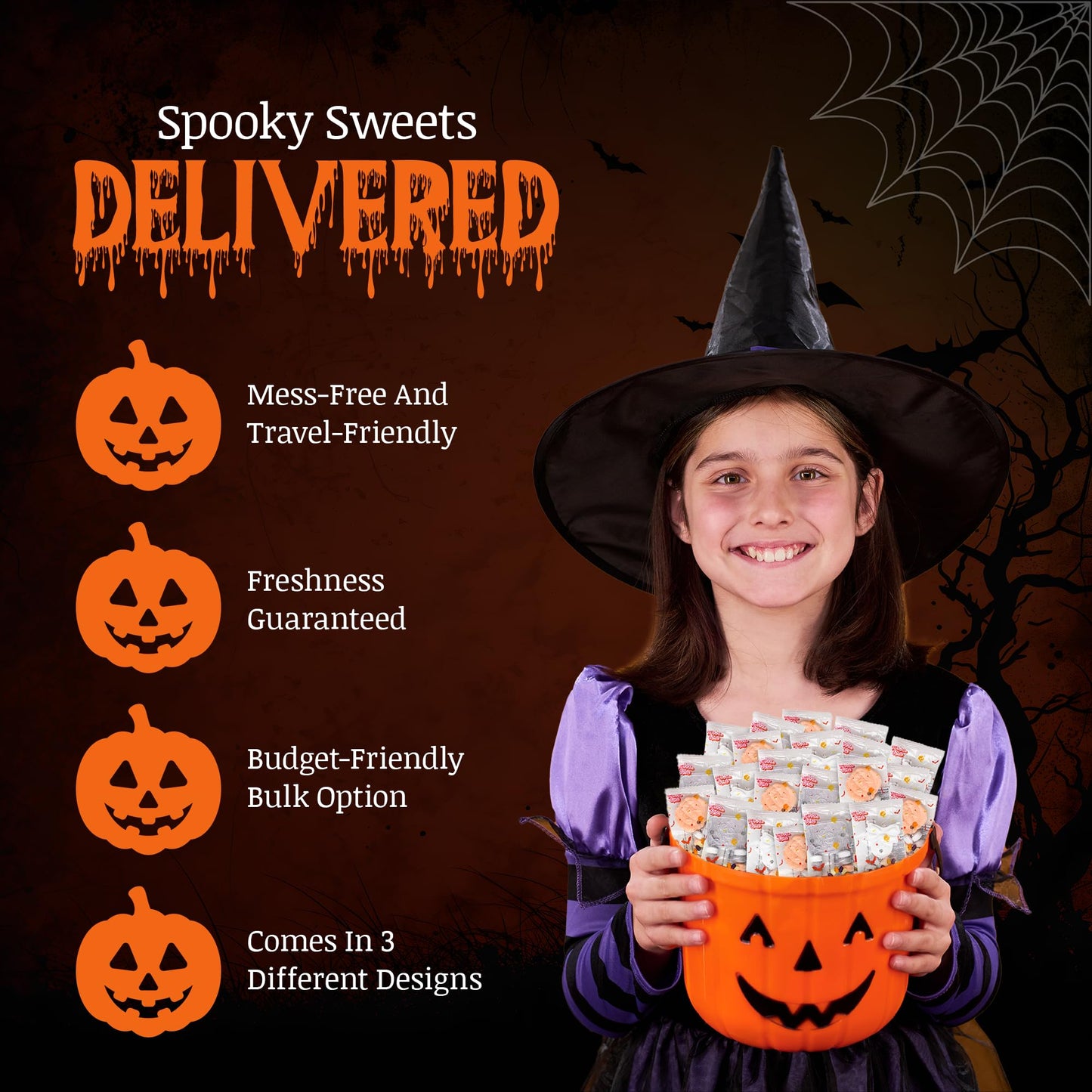 30 Pack Halloween Candy Bracelets - Individually Wrapped Holiday Themed Pumpkin And Skull Bracelets - Trick Or Treat Strawberry