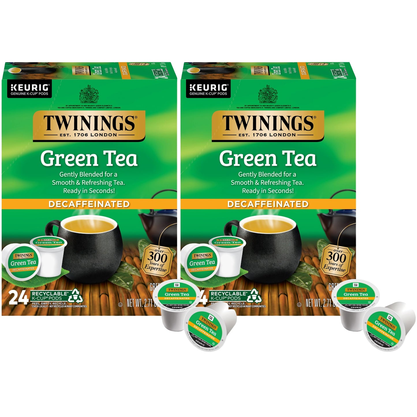 Twinings Decaffeinated Green Tea K-Cup Pods, Smooth Flavor, 24 Count (Pack of 2)
