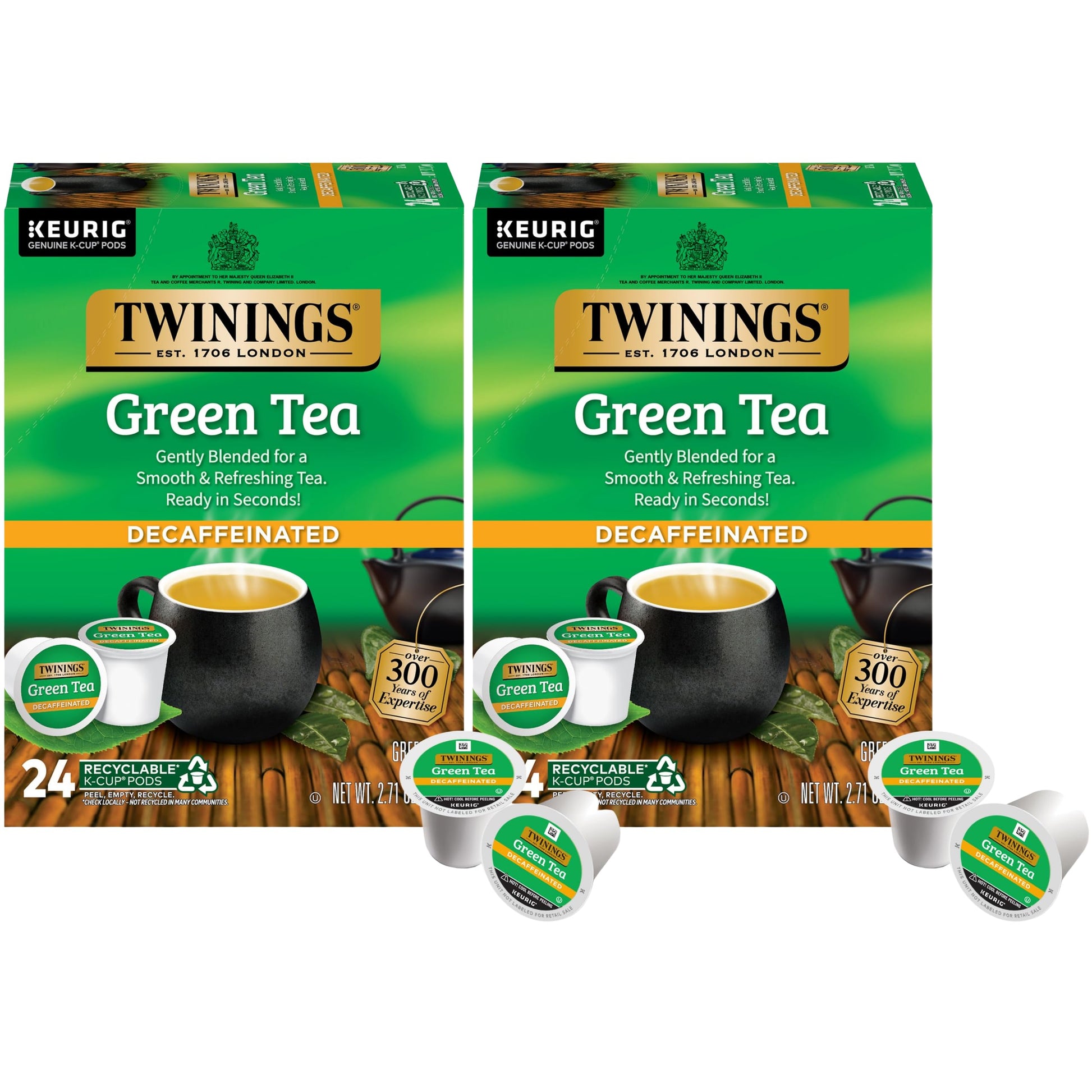 Twinings Decaffeinated Green Tea K-Cup Pods, Smooth Flavor, 24 Count (Pack of 2)