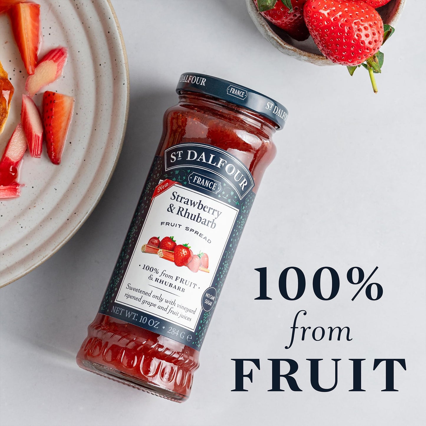 St. Dalfour Strawberry & Rhubarb Fruit Spread - 10Oz - 100% From Fruit, No Artificial Ingredients, Non Gmo, No Cane Sugars, All Natural