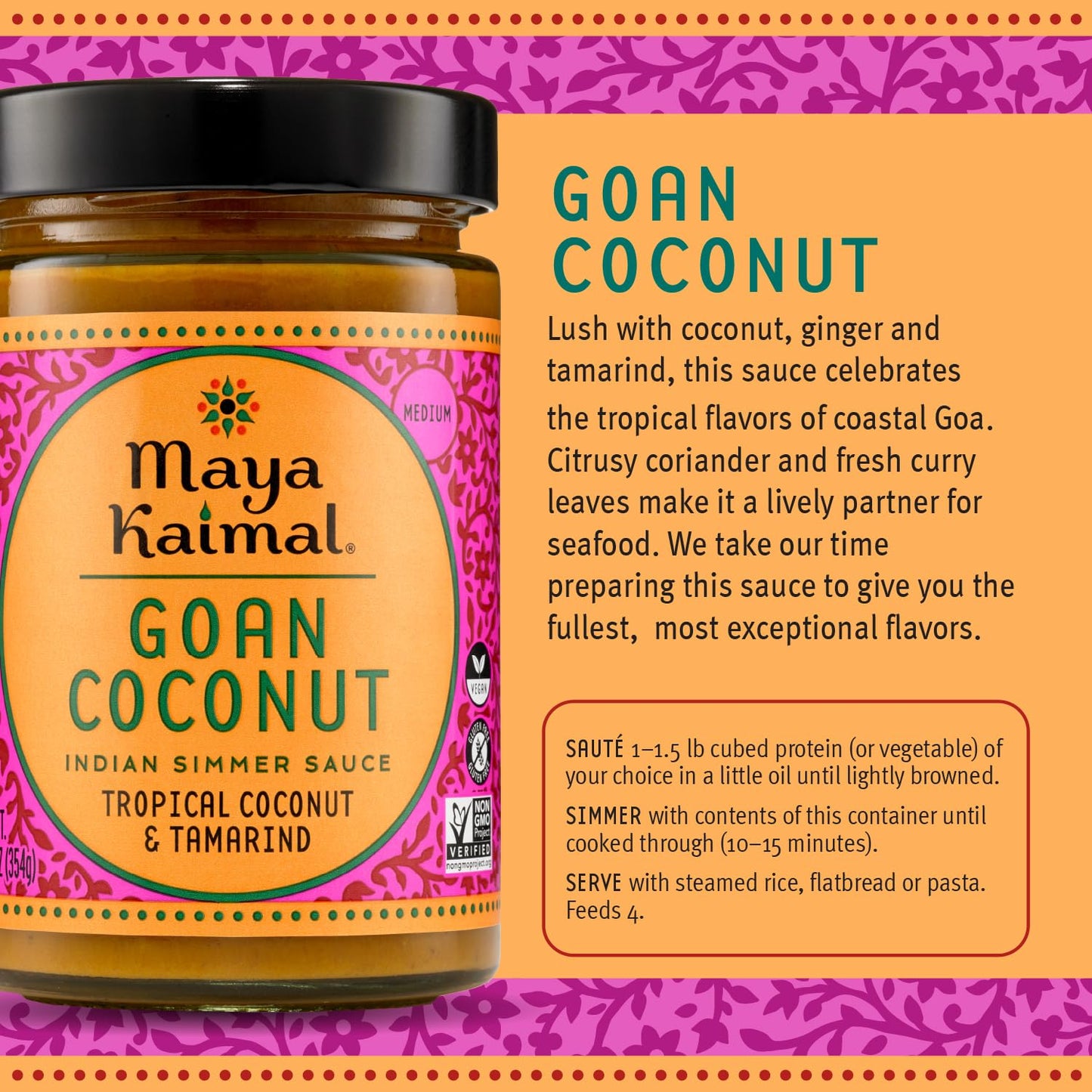 Maya Kaimal Goan Coconut Sauce 12.5 Oz Mild Indian Simmer Sauce With Tropical Coconut And Tamarind. Vegan Gluten Free Non-Gmo Pr
