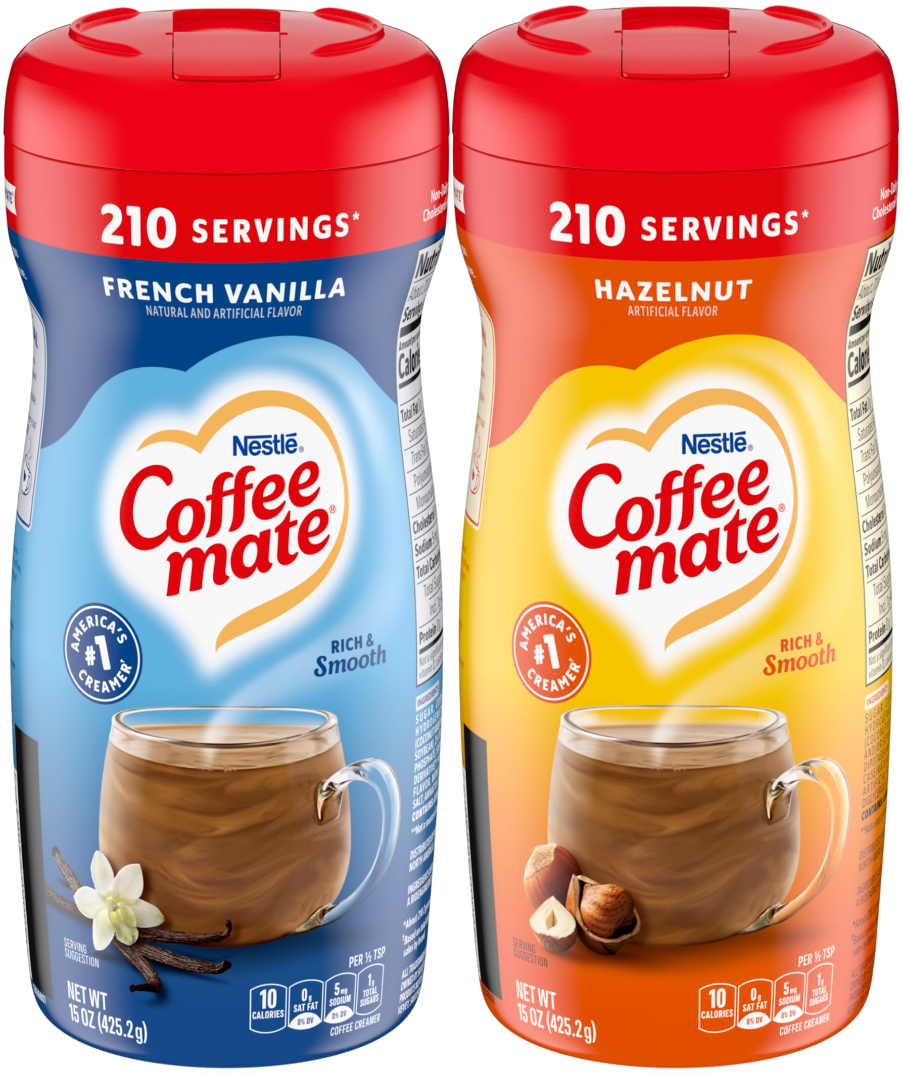 Coffee mate French Vanilla, Hazelnut Powdered Creamer Variety, 15 oz (Pack of 2)