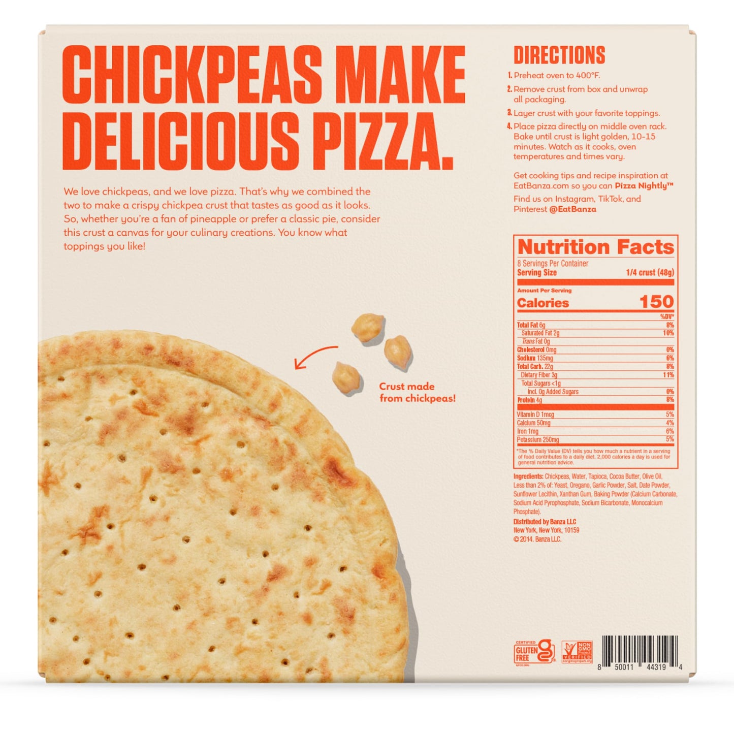 Banza Plain Crust Frozen Pizza from Chickpeas - High Protein, Gluten Free, Lower Carb Vegan Pizza Crust - 2 Pack, 13.4oz