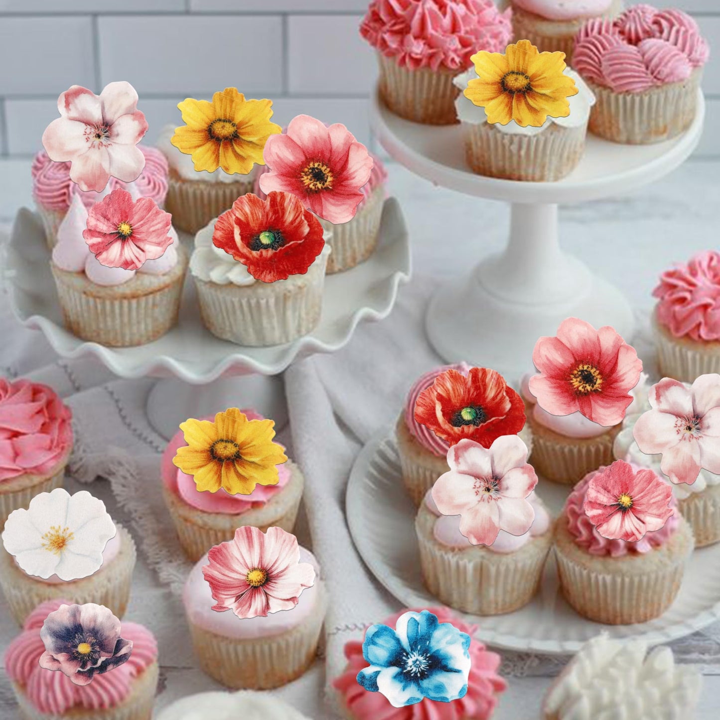 54 Pcs Edible Flowers Cake Toppers Wafer Paper Flower Cupcake Toppers Hawaiian Edible Flowers Cake Decorations Mixed Size For Tr