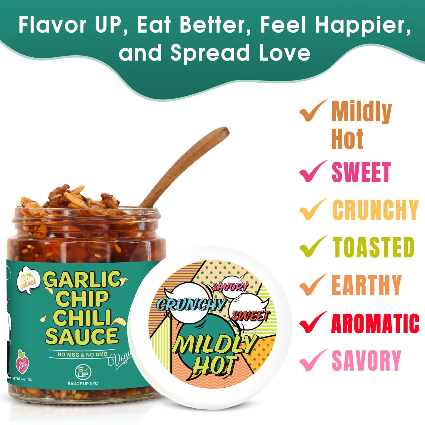 Sauce Up Vegan Garlic Chip Chili Sauce | 100% Natural, Gluten-Free, Keto, No Msg | Crunchy, Sweet, Savory, Mildly Hot | Fried Ga