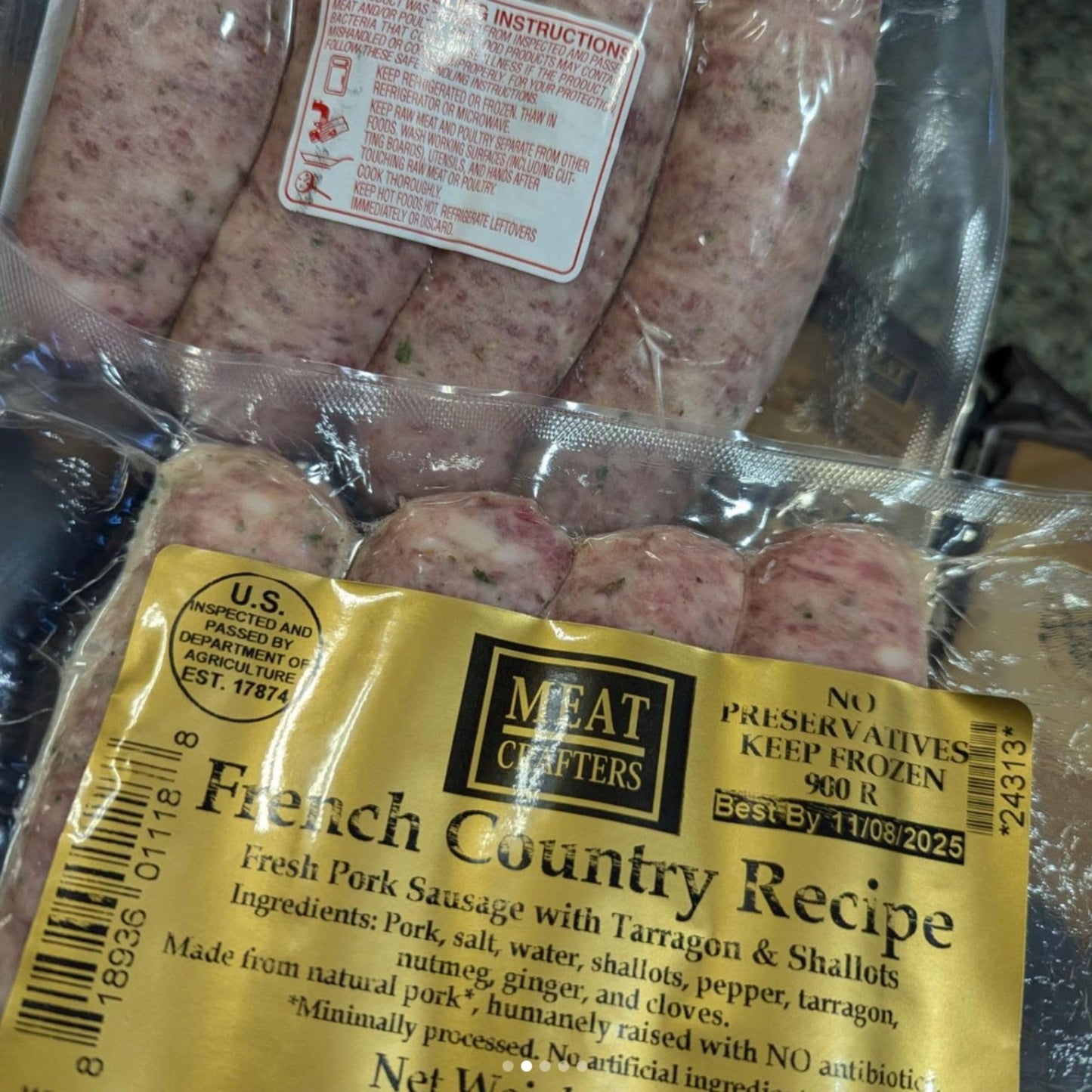Meatcrafters French Country Pork Sausage, Minimally Processed, No Artificial Ingredients, 12Oz (2-Pack, 8 Total Links)