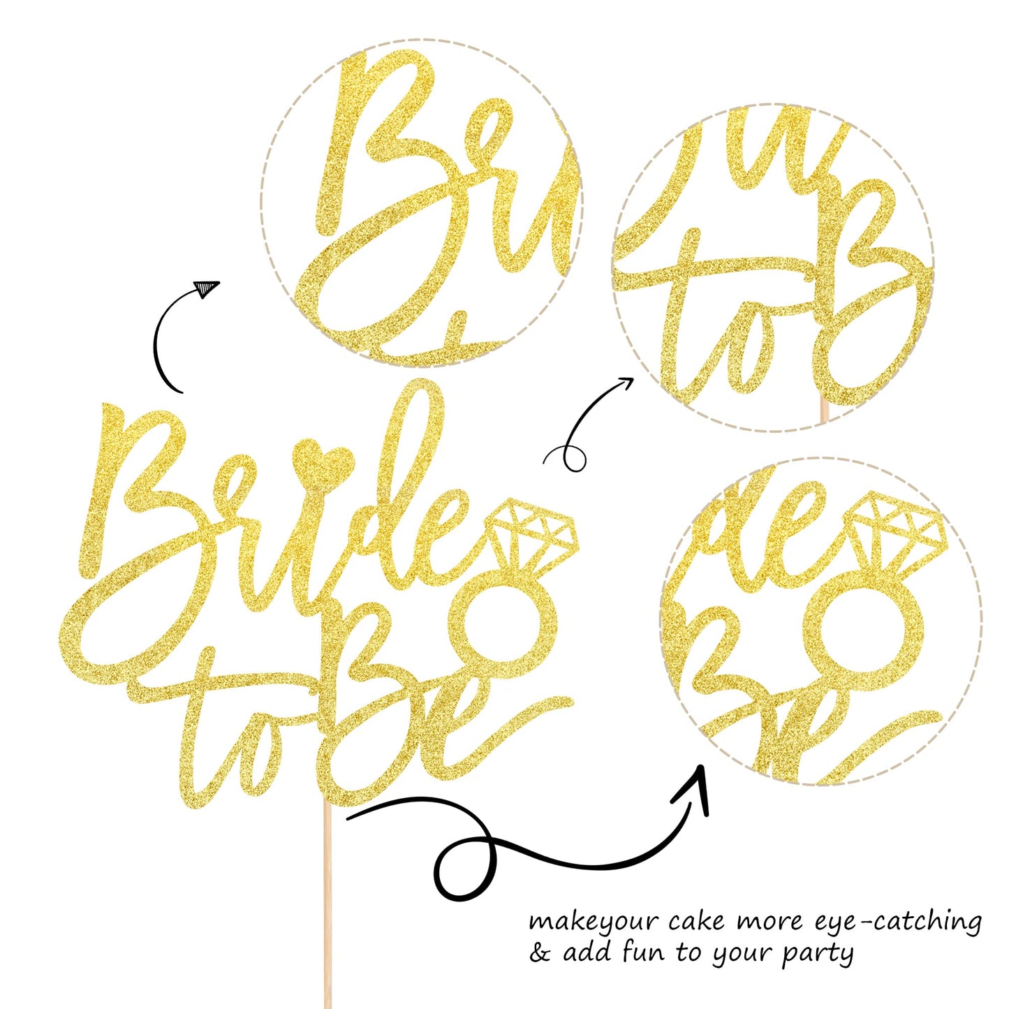 YCTHUNFISH Bride to Be Cake Topper, Glitter Ring Decoration, Gold, Wedding & Bachelorette Party Supplies