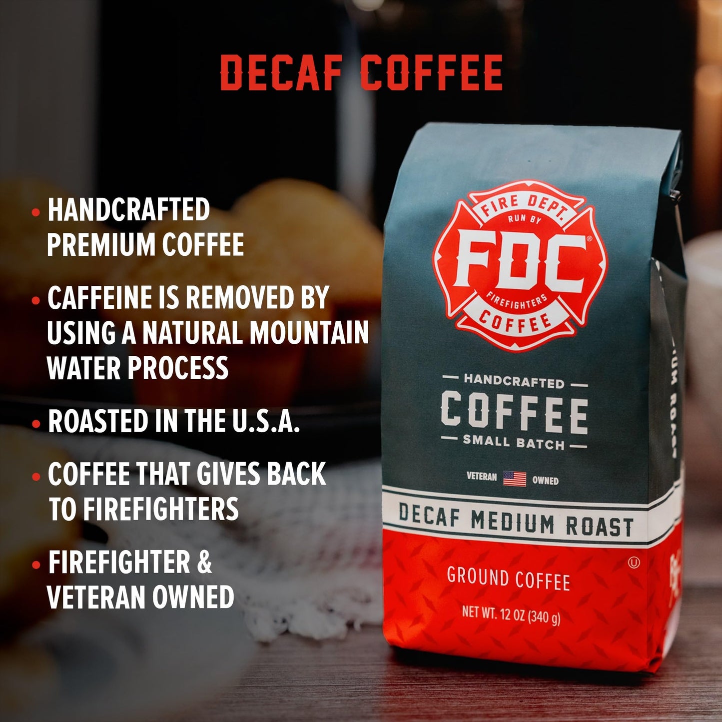 Fire Department Coffee Whole Bean Decaf - 12 oz - Naturally Decaffeinated - Veteran Owned