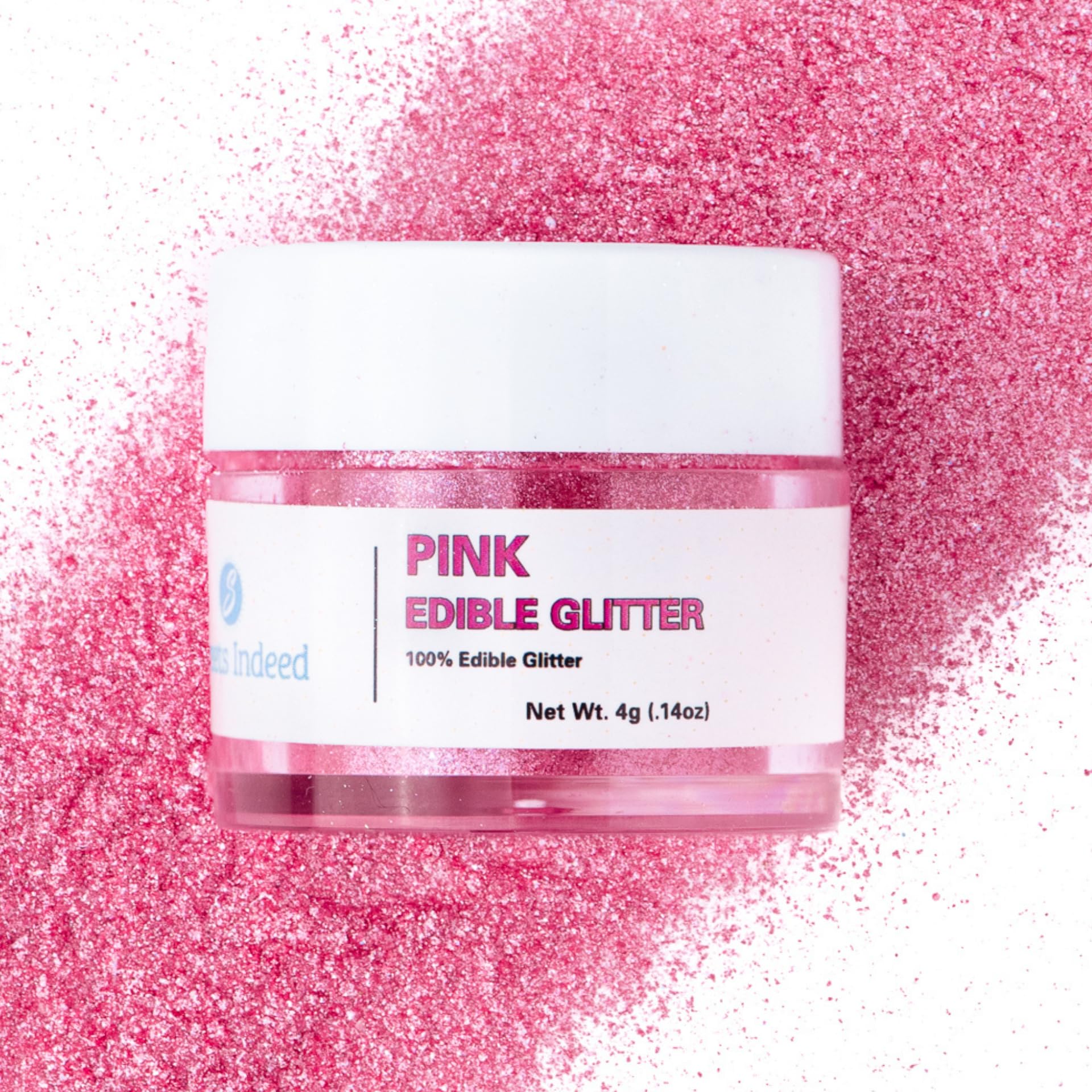 Sweets Indeed Hot Pink Edible Glitter - Valentines Day Food-Grade Drink & Baking Shimmer For Mixed Flavors  Beverages  Cakes & Desserts - 4 Gram Jar