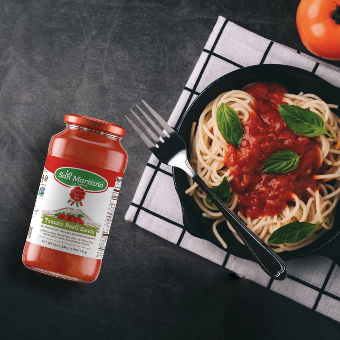 La San Marzano Tomato Basil Pasta Sauce, 24 oz, All Natural, Non-GMO, Vegan, Gluten Free, Made in Italy, Pack of 4