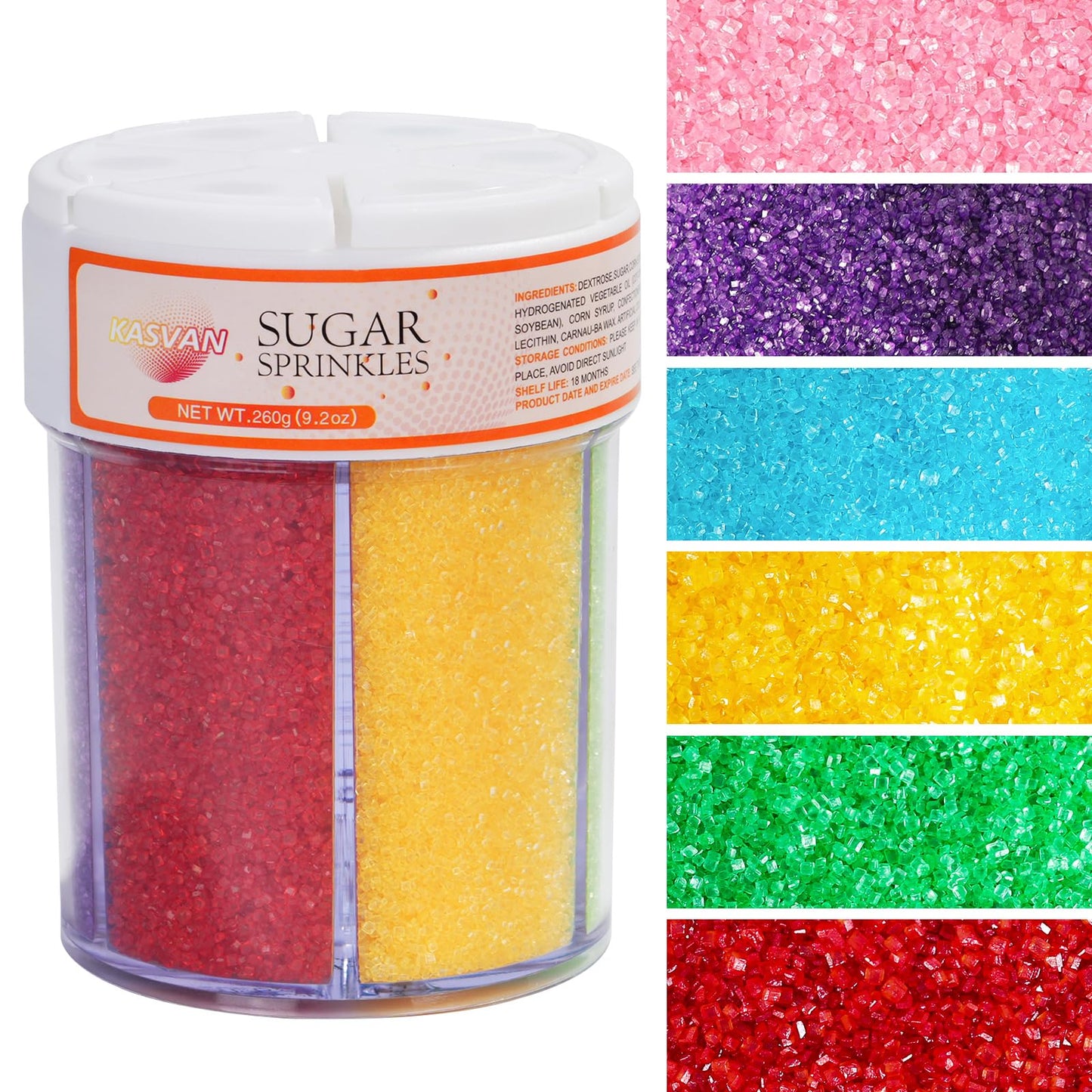 Kasvan Edible Sanding Sugar Sprinkles  9.2Oz Rainbow Sugar Sprinkles  6 Colors Pink Blue Purple Yellow Green Red  Sparkling Crystals For Cake  Cupcakes  Cookies & Desserts
