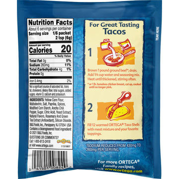 Ortega Seasoning Mix, 40% Less Sodium Taco, 1.25 Ounce (Pack Of 12)