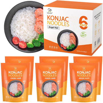 Soeos Konjac Noodles, Angel Hair Pasta, Low Calorie, Low Carb, Keto and Paleo Friendly Shirataki Noodle, Gluten-Free, Fat Free, 