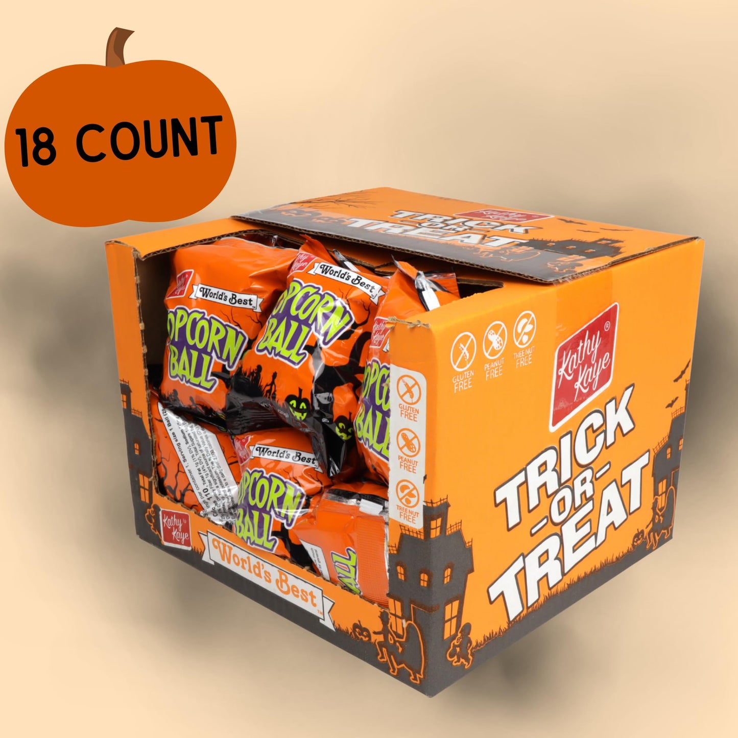 Kathy Kaye Halloween Popcorn Balls - Crunchy Sweet Treats for Trick-or-Treaters & Parties - Individually Wrapped 1 oz Snacks - G