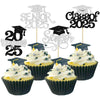 Gyufise 24Pcs 2025 Graduation Cupcake Toppers with Glitter Senior Class of 2025 Cupcake Picks Senior 2025 Cupcake Decorations fo