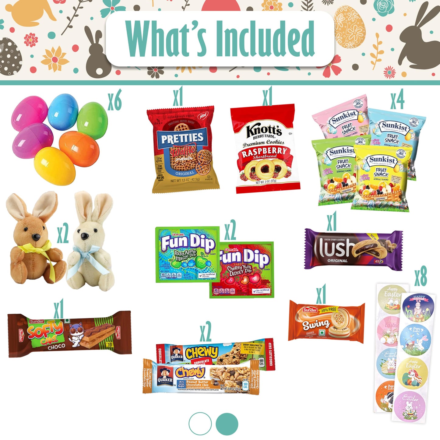 Easter Snack Basket (52 Count) Filled With Candy, Peelable Gummies,Treats, Bunny And More, Great Package For Family, Friends, Ki
