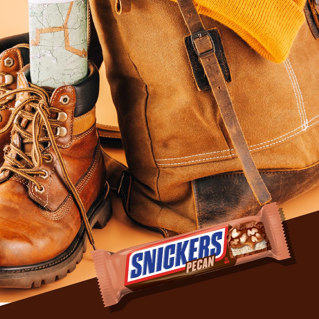 Snickers Pecan Milk Chocolate Candy Bar - Full Size Chocolate Candy Bars, Bulk Box Individually Wrapped, 24-Pack