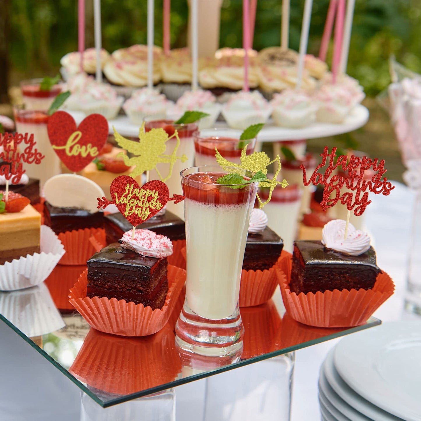 Gyufise 24 Pack Red Gold Glitter Happy Valentine Day Cupcake Toppers Love Heart Cupcake Toppers For Valentine Theme Wedding Enga