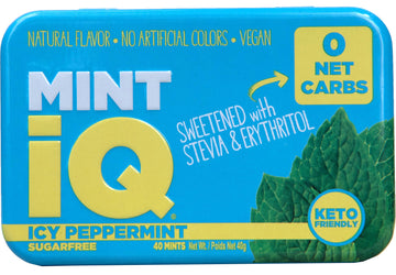 Big Sky MINT iQ Icy Peppermint Mint Candy 40 grams Pack of 6 Tins in Display Tray - Travel Size Mint Candies Tin - Keto Friendly