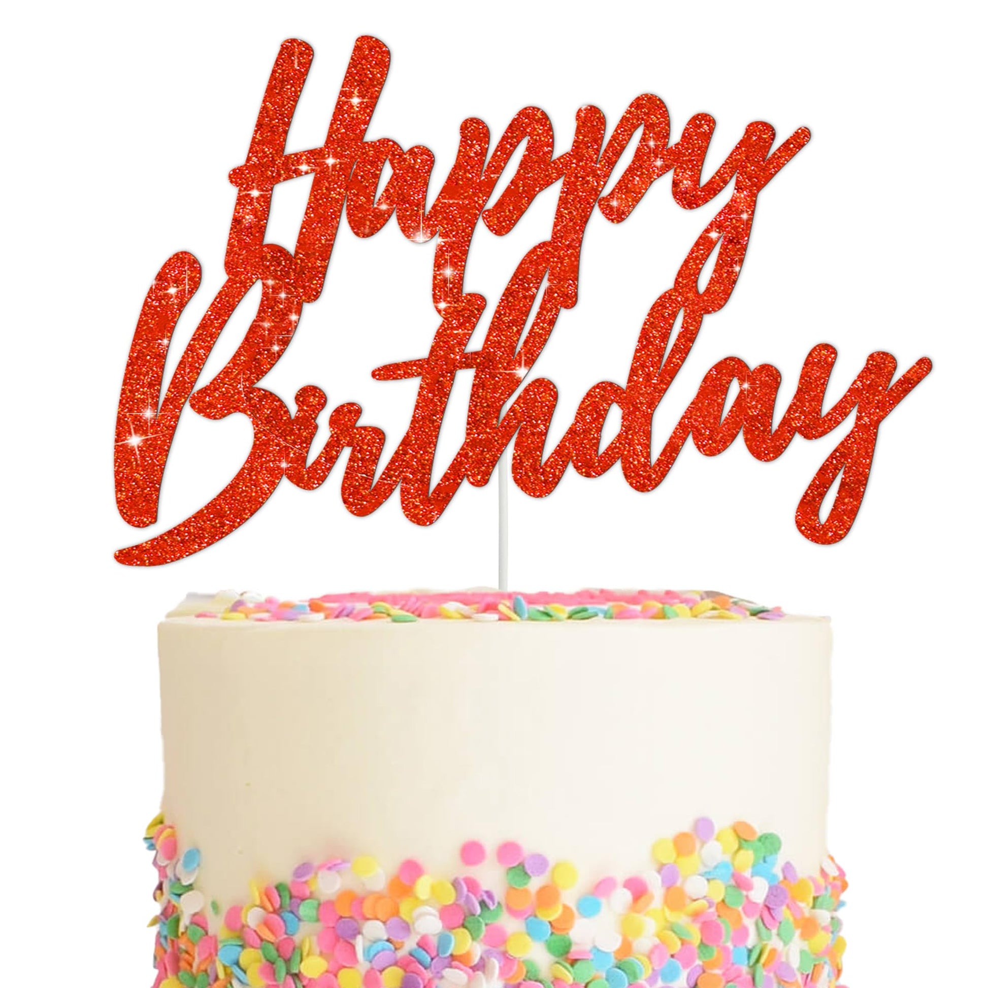 BEISHIDA Happy Birthday Cake Toppers Red Glitter Birthday Cake Decoration Cake Baking Supplies 18th 30th 40th Birthday Cake Topp