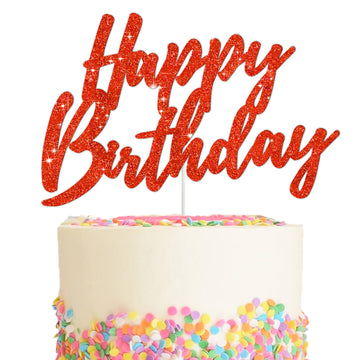 BEISHIDA Happy Birthday Cake Toppers Red Glitter Birthday Cake Decoration Cake Baking Supplies 18th 30th 40th Birthday Cake Topp