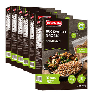 Yarmarka Kasha Buckwheat Groats Boil-In-Bag - 5X80Gr (14Oz)  Pack Of 6  Toasted Hulled Whole Grain Organic Food  Natural Source Of Protein And Fiber  Quick-Cook Porridge  Non-Gmo  Easy To Cook Vegan Meal