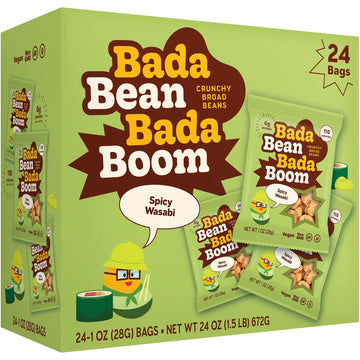 Bada Bean Bada Boom, Crunchy Roasted Broad Bean Snacks (Fava), High Protein, Vegan, Gluten-Free - 110 Calorie Packs, Spicy Wasab