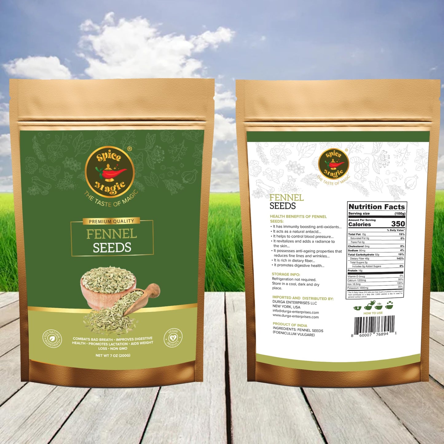 SPICE MAGIC Fennel Seeds | 100% Natural Whole Spice | 7oz (200g) | Non-GMO | Indian Origin