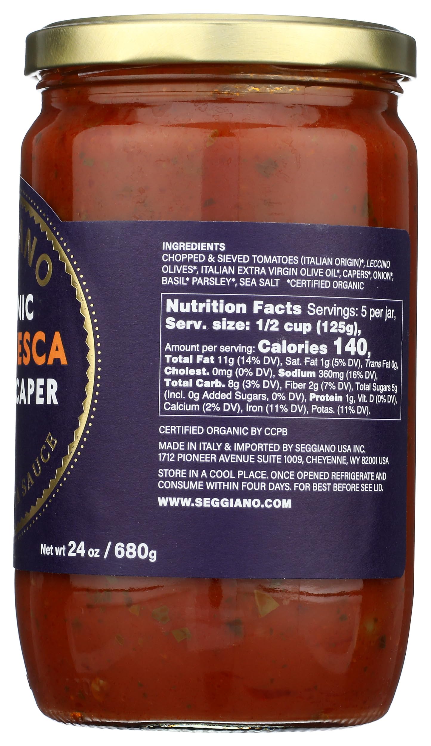 SEGGIANO Organic Puttanesca Pasta Sauce, 24 OZ
