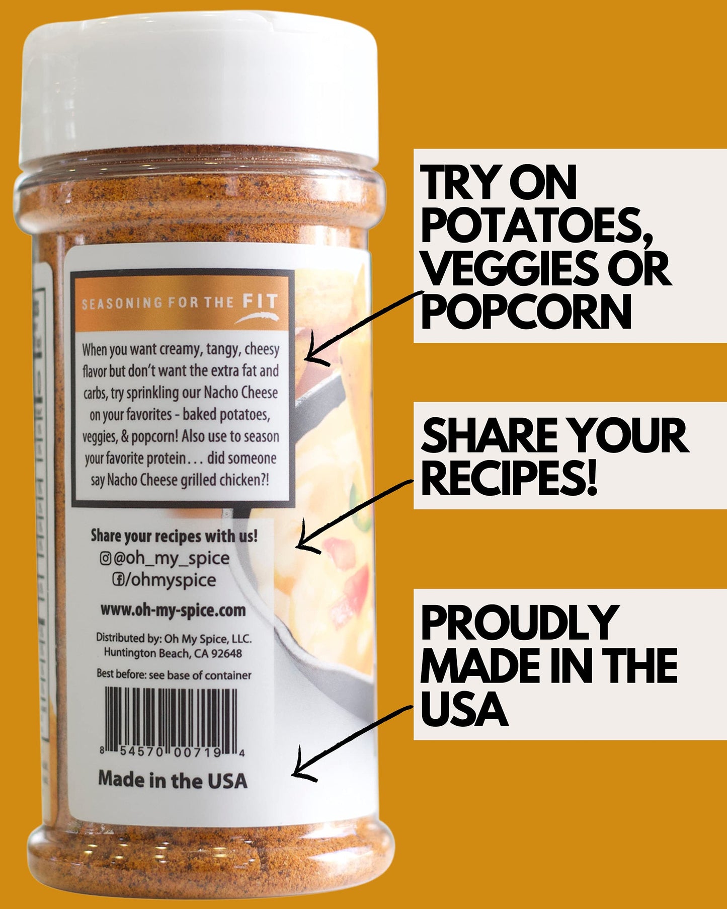 Popcorn Seasoning Nacho Cheese Flavor Mix - Zesty Cheddar Cheese Powder. Chicken Wings, Potato & Taco Seasoning. Gluten Free & L