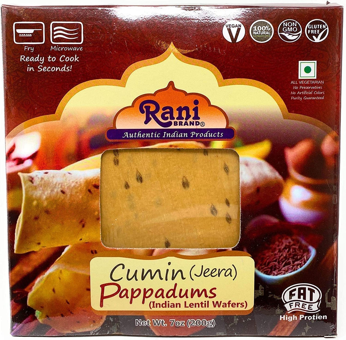 Rani Pappadums (Indian Lentil Wafer Snack) Jeera (Cumin) Papad 7Oz (200G) Approximately 15Pc, 7 Inches, Pack Of 12 ~ All Natural
