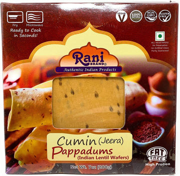 Rani Pappadums (Indian Lentil Wafer Snack) Jeera (Cumin) Papad 7Oz (200G) Approximately 15Pc, 7 Inches, Pack Of 12 ~ All Natural