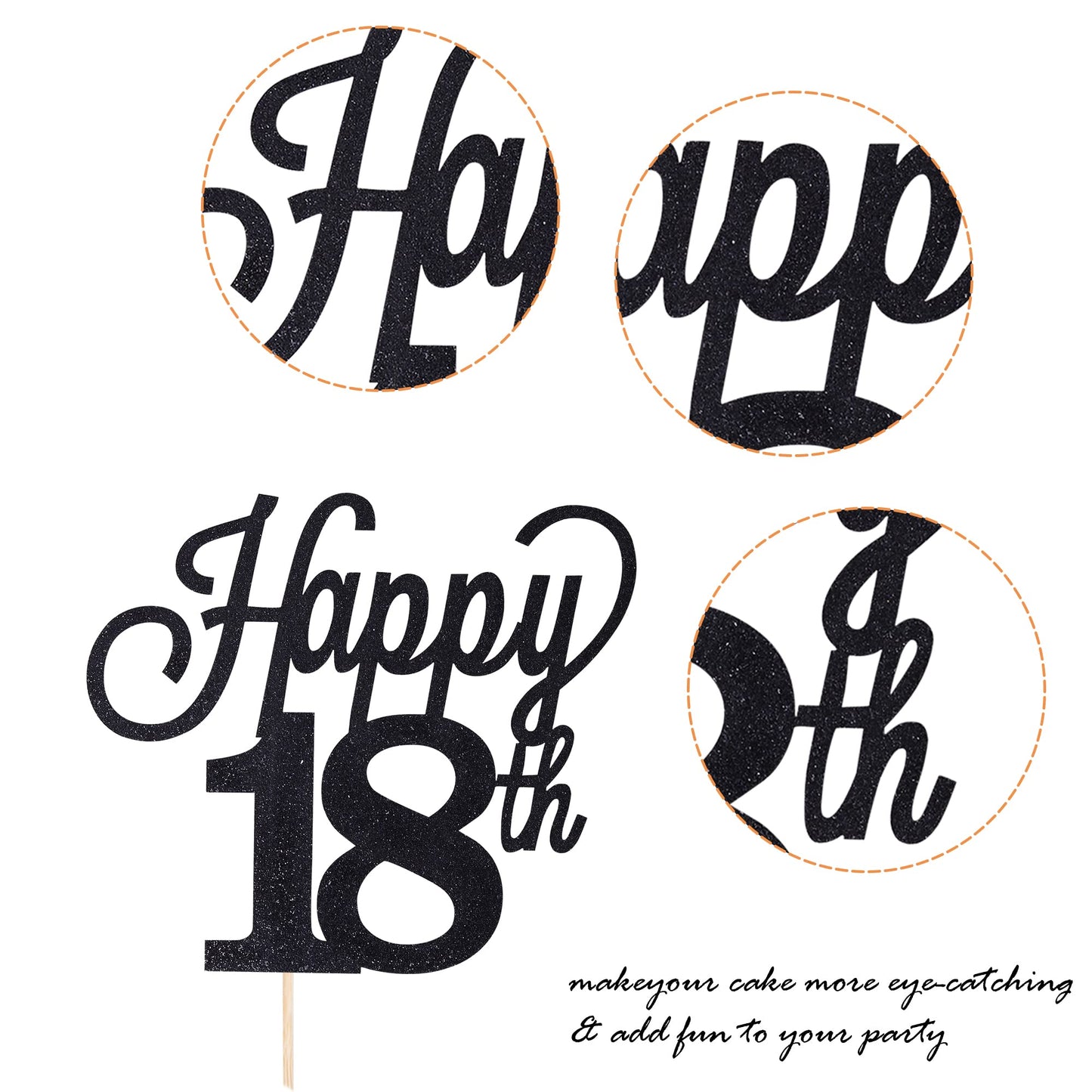 YCTHUNFISH 18th Birthday Cake Topper, Black Glitter, Small, Paper Material, Number 18 Decorations for Parties and Celebrations