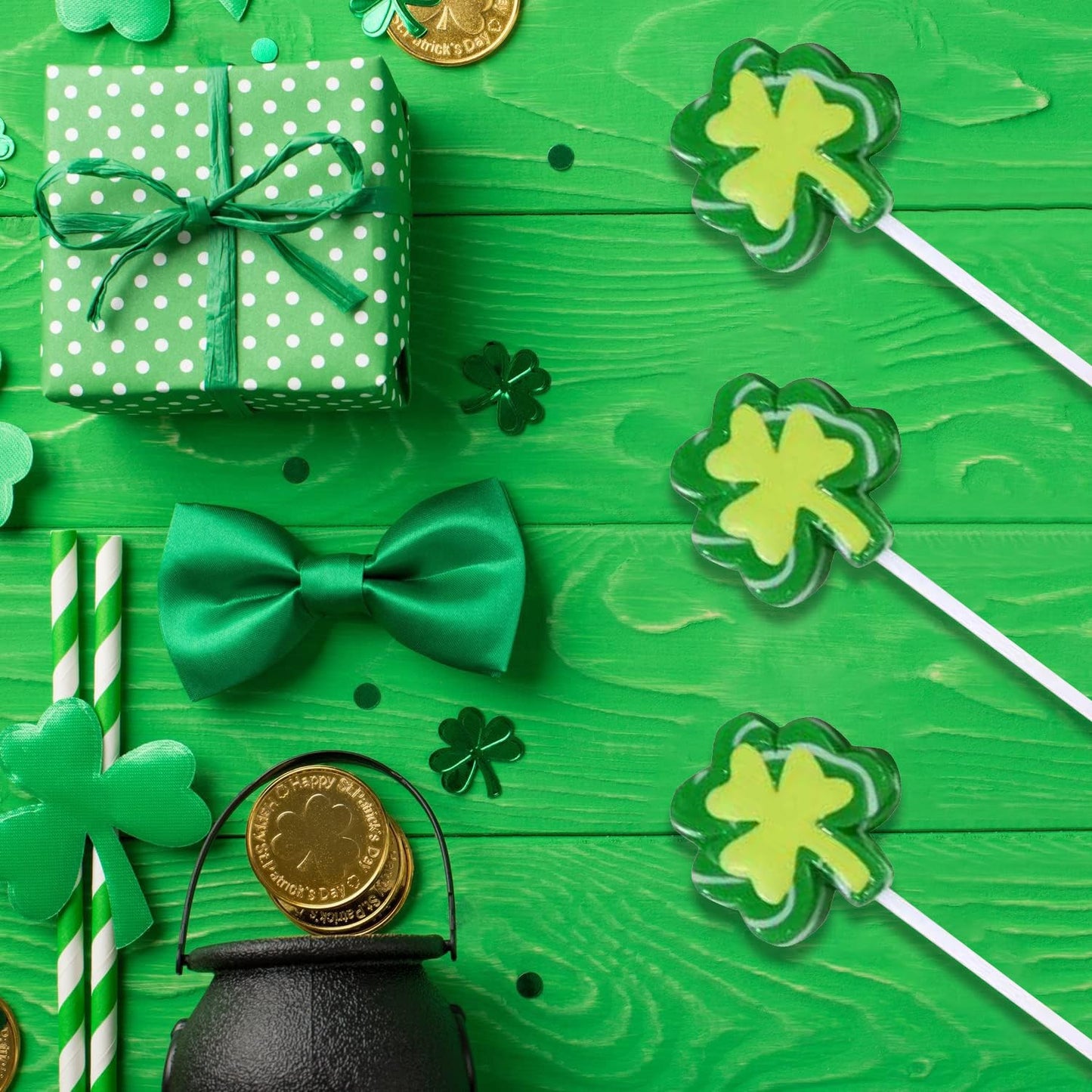 12 Shamrock Lollipops - St Patricks Day Candy And Party Favors - Irish Candy