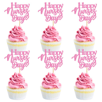 Ercadio 24Pcs Nurse Cupcake Toppers Happy Nurse Day Nursing School Graduation Cupcake Picks Thank You for Medical Nurse Themed B