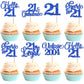 Rsstarxi 24 Pack Cupcake Toppers Glitter Blue - Twenty One Cheers to 21 Years Cake Decorations for 21st Birthday Party Supplies