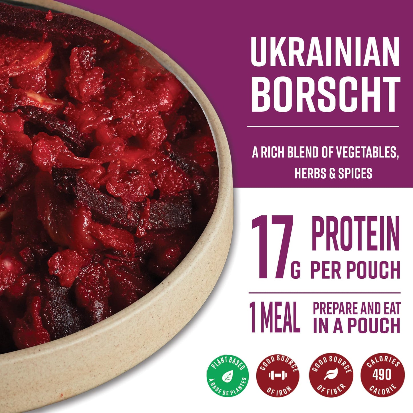 Nomad Nutrition Ukrainian Borscht | Instant Freeze Dried Backpacking & Camping Food | Plant-Based, Non-Gmo Hiking Meals With High-Energy, Vegan, Gluten-Free | 112G - 1 Pack