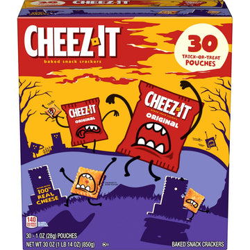 Cheez-It Cheese Crackers, Baked Snack Crackers, Halloween Snacks, Original, 30oz Box (30 Pouches)