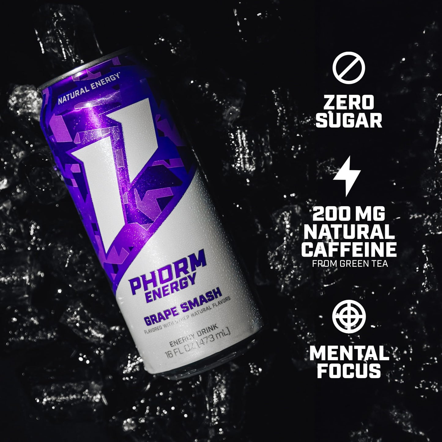 Phorm Energy Drink  G Smash Flavor  200 MG Natural Caffeine From Green Tea  Sugar Free Carbonated Drink With Electrolytes & Vitamin B12  Dairy & Gluten Free  Vegan  16 FL Oz Cans  12 Pack
