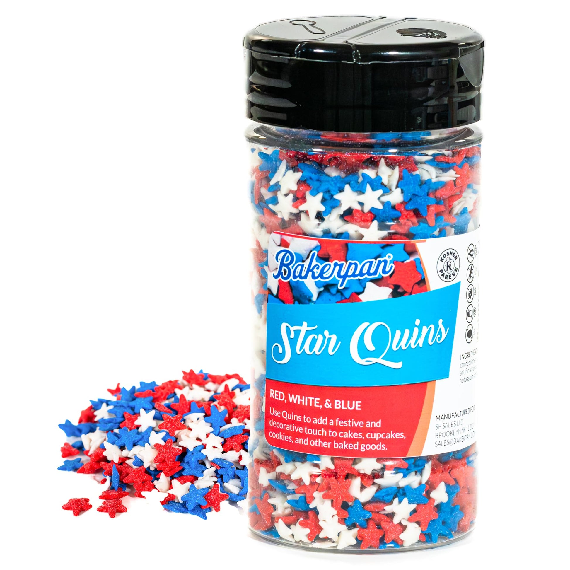 Bakerpan July 4th Sprinkles for Cake Decorating - Star Confetti 4 Ounces - Independence Day Red, White & Blue Edible Confetti Sp
