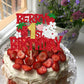 YCTHUNFISH Birthday Cake Topper Red Glitter Flower for Strawberry Theme Party, Paper Material