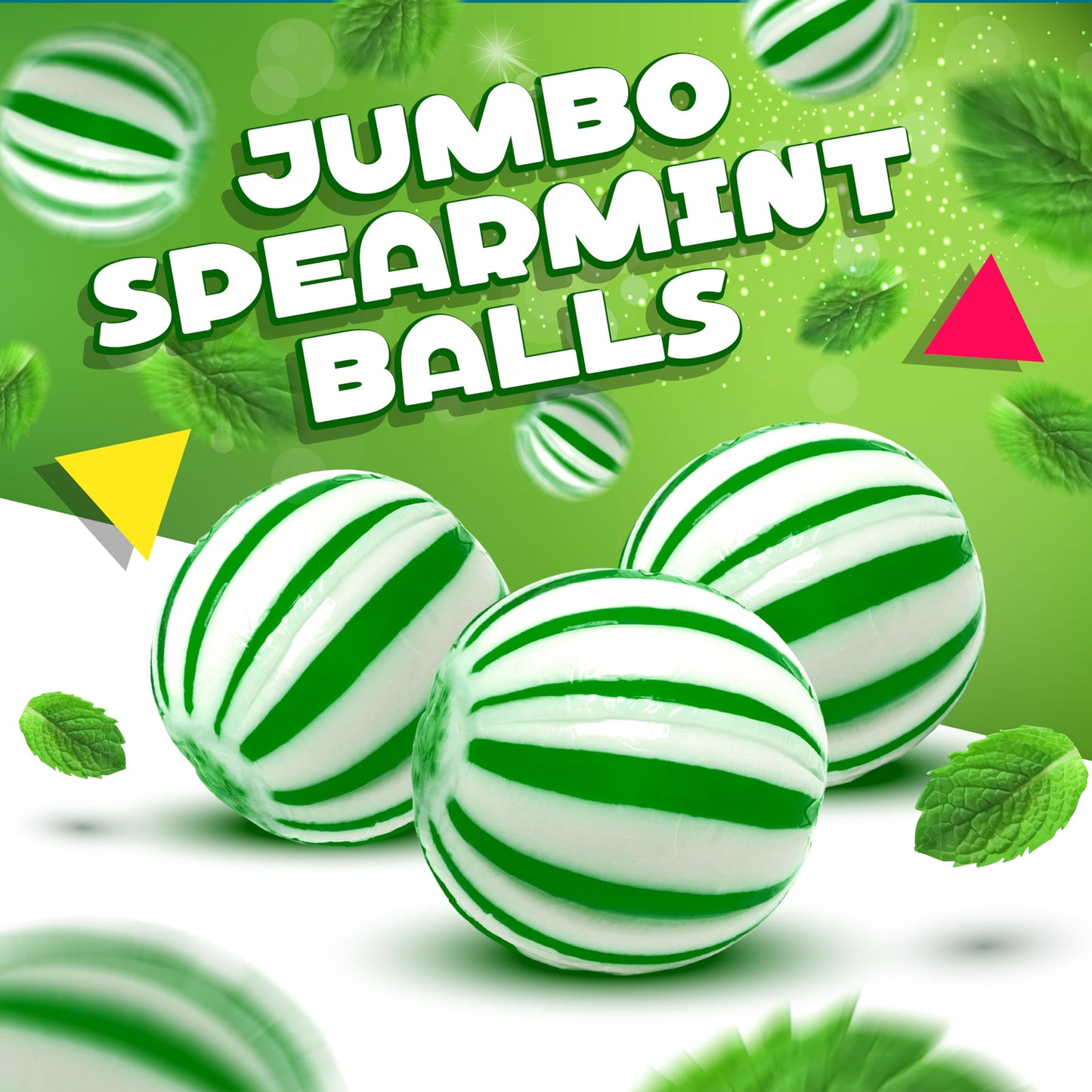 Jumbo Spearmint Balls | 1 Pound Bag | Refreshing Spearmint Hard Candy | Individually Wrapped Christmas Candy for Buffets & Office Bowls | Mint Nostalgic